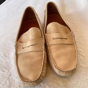LAURENT EFFEL LIGHT TAN NUBUCK LEATHER DRIVING MOCCASIN LOAFERS SIZE 10.5
